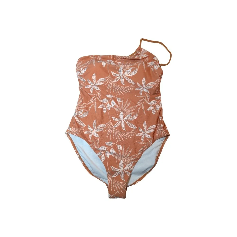⭐D9 Braided Floral One Shoulder One Piece Swimsuit Burnt orange - Size Large
